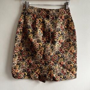 Vintage High Waisted Mini Skirt With Floral Tapestry Pattern